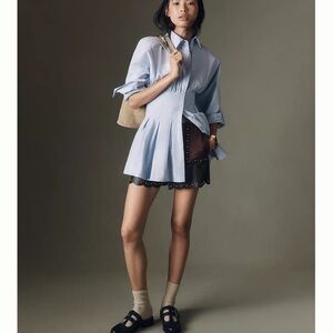 New Anthropologie Maeve Long Sleeve Cinched Button Down Shirt XXS White